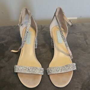Betsey Johnson Women's Nude Crystal Ankle-Strap Evening Sandals.size 6.5..no box